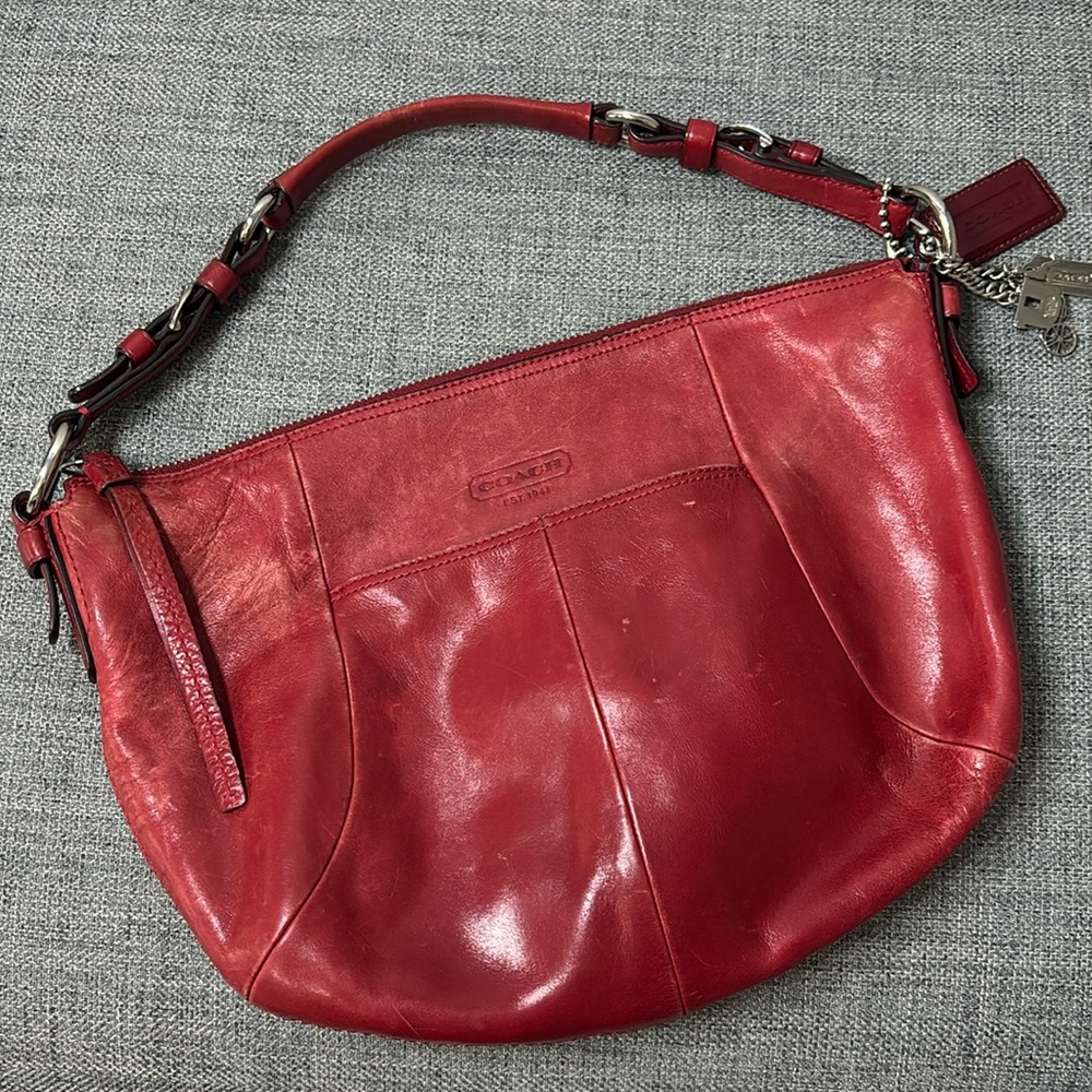 Coach Red Leather Hobo Shoulder Bag